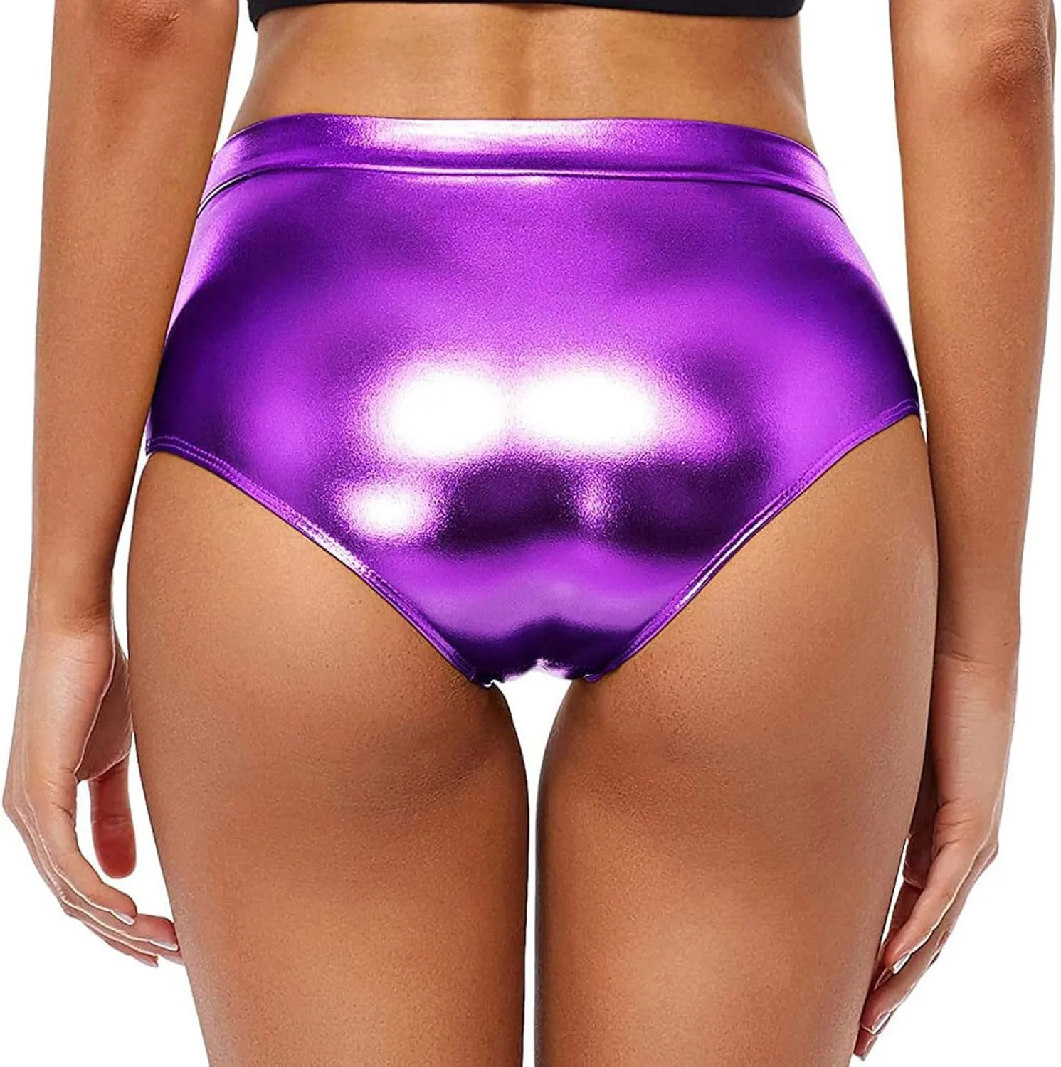 2024 Women's Metallic Faux Leather Shorts Elastic High Waist Shorts Shiny Sexy Rave Short Hot Pants for Party Clubwear
