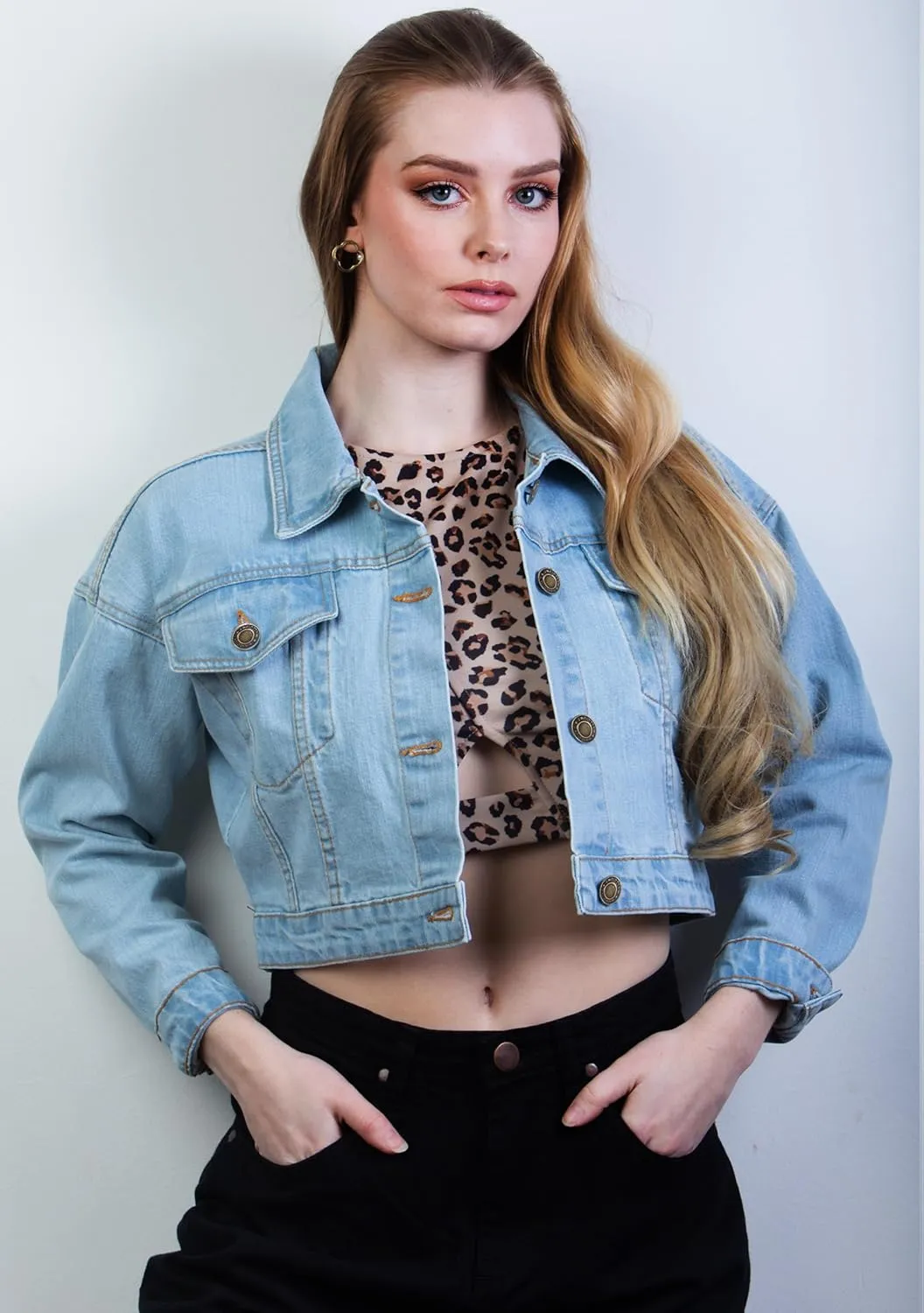 2025 Cropped Denim Jacket for Women Stretchy Fitted with 2 Pockets  Lightweight Trendy Short Jean Shacket