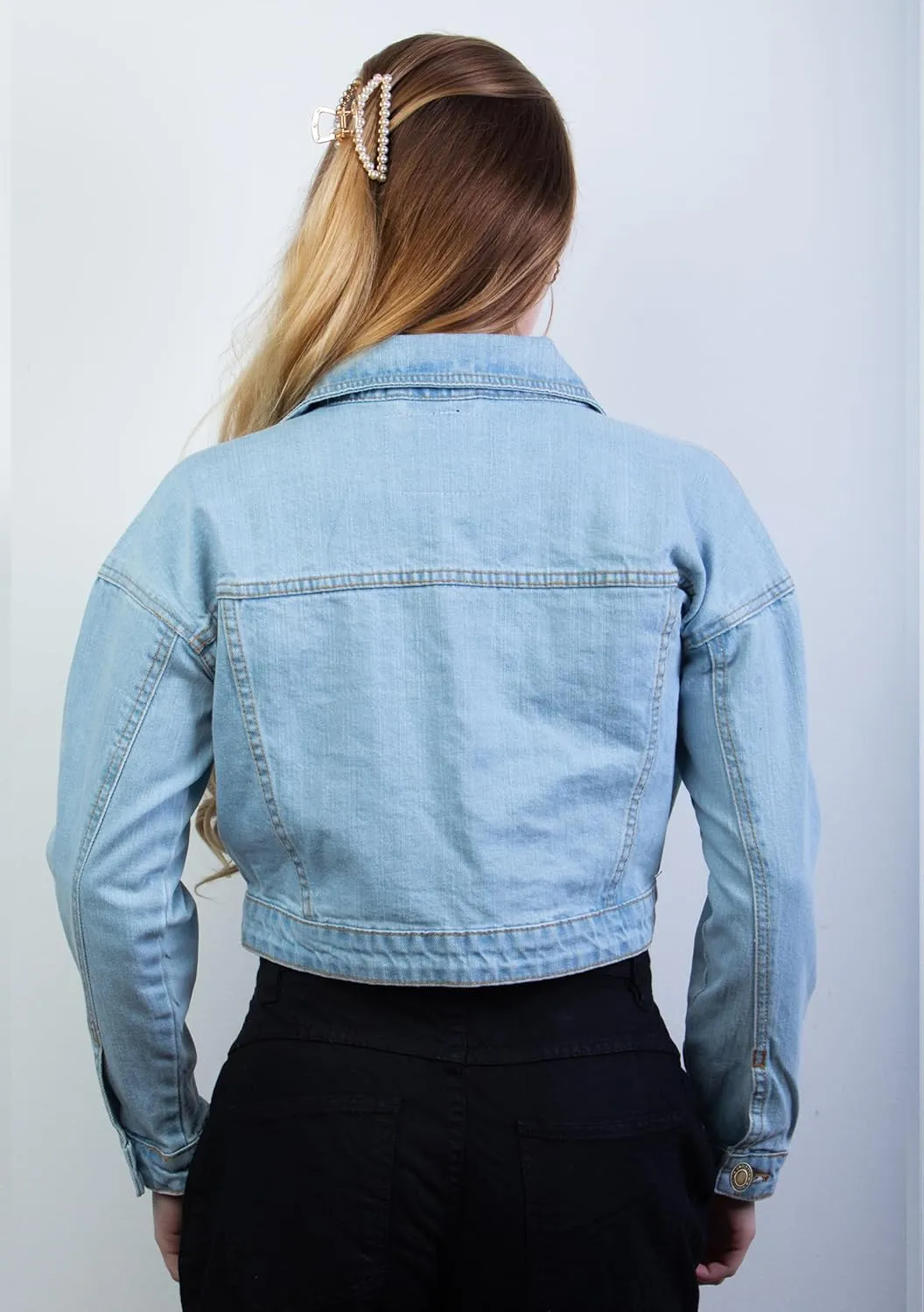 2025 Cropped Denim Jacket for Women Stretchy Fitted with 2 Pockets  Lightweight Trendy Short Jean Shacket