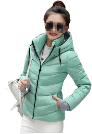 Adhdyuud Women Down Hooded Jacket Winter Warm Cotton Padded Parka Autumn Slim Cotton Coat