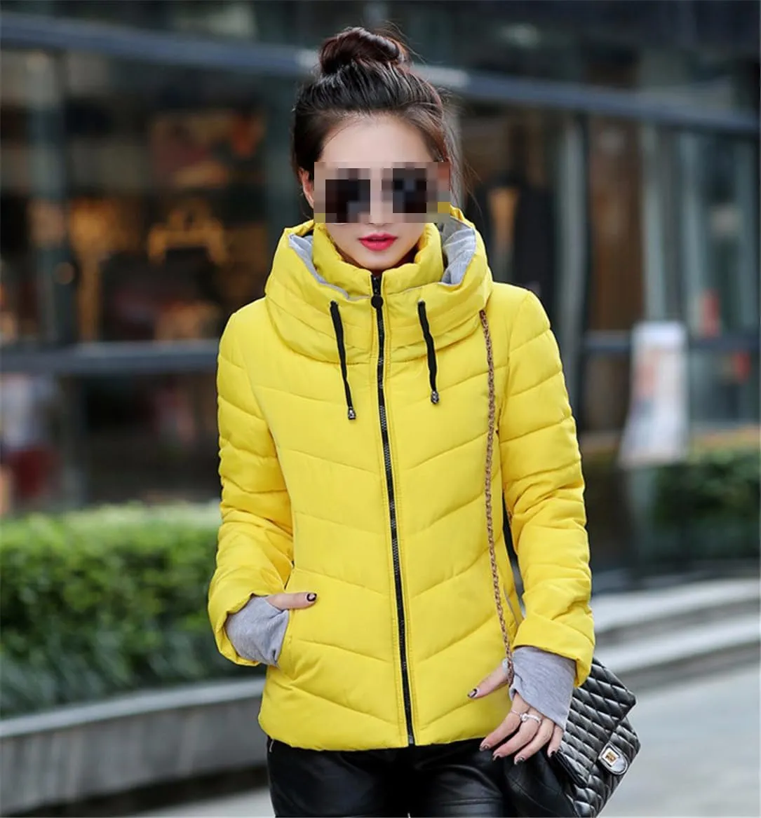 Adhdyuud Women Down Hooded Jacket Winter Warm Cotton Padded Parka Autumn Slim Cotton Coat