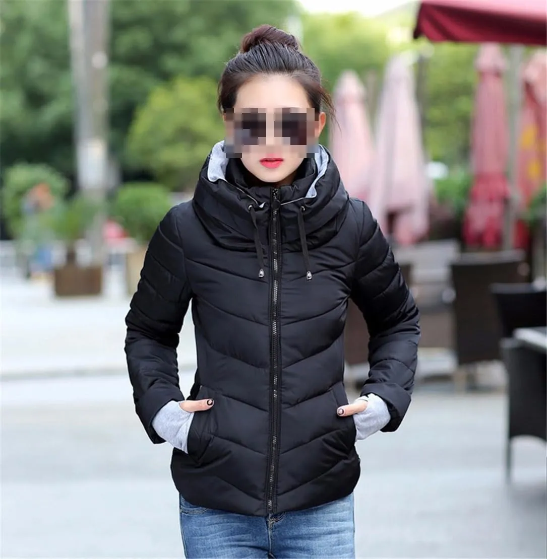 Adhdyuud Women Down Hooded Jacket Winter Warm Cotton Padded Parka Autumn Slim Cotton Coat