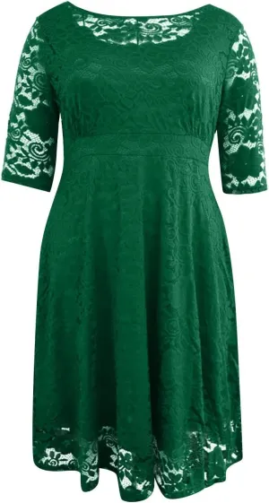 ADHOWBEW Formal Dresses for Women Plus Size Lace Chiffon Dress Elegant Long Sleeve Midi Dress