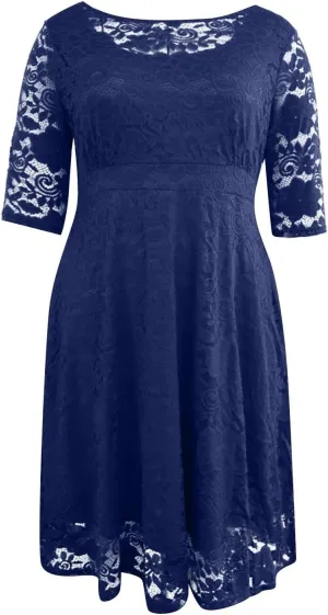 ADHOWBEW Formal Dresses for Women Plus Size Lace Chiffon Dress Elegant Long Sleeve Midi Dress