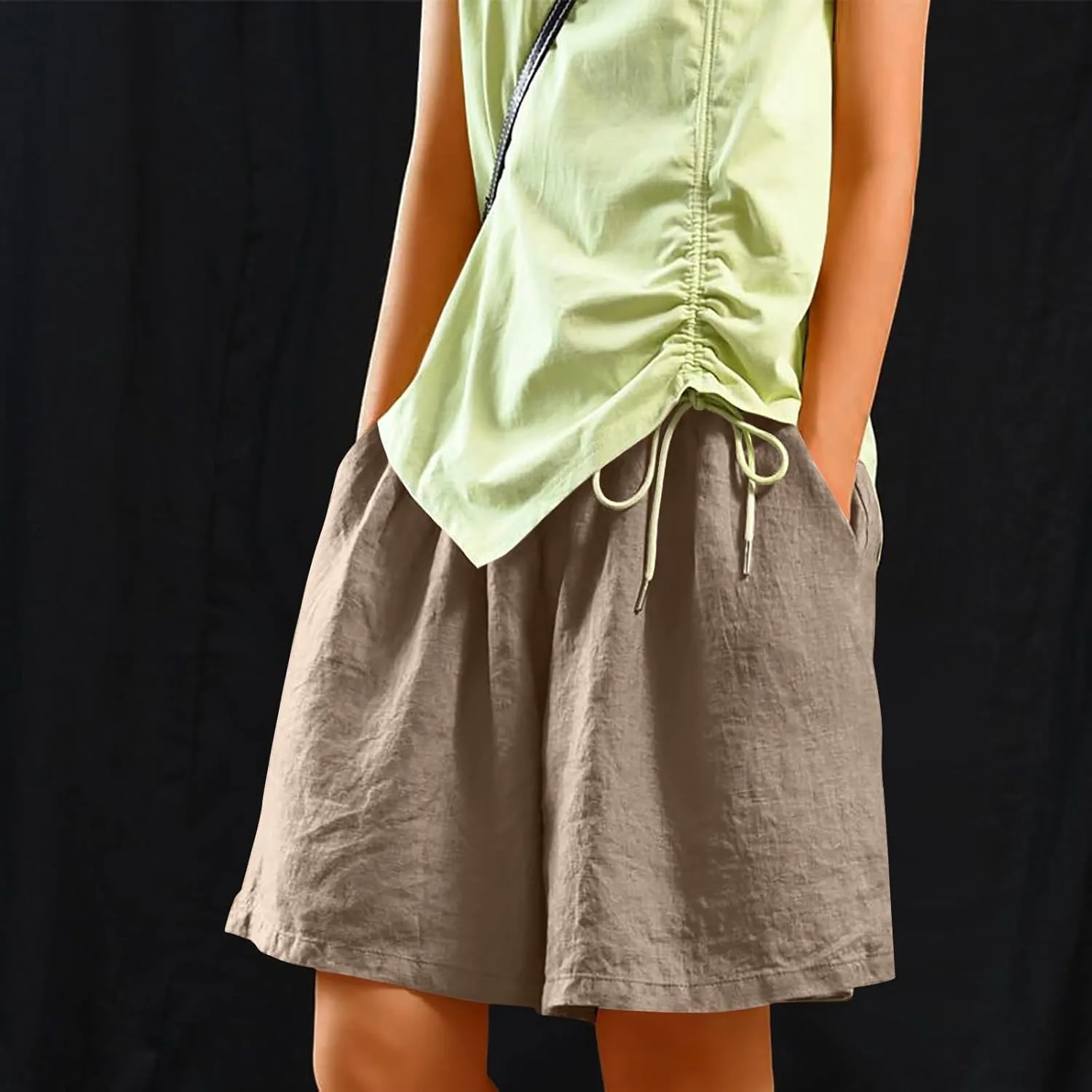 ADHOWBEW Womens Bermuda Shorts Knee Length Casual Sporty Walking Elastic Loose Lounge Beach Summer High Waisted Shorts