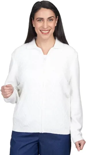 Alfred Dunner Womens Petites Zipper Cardigan Sweater
