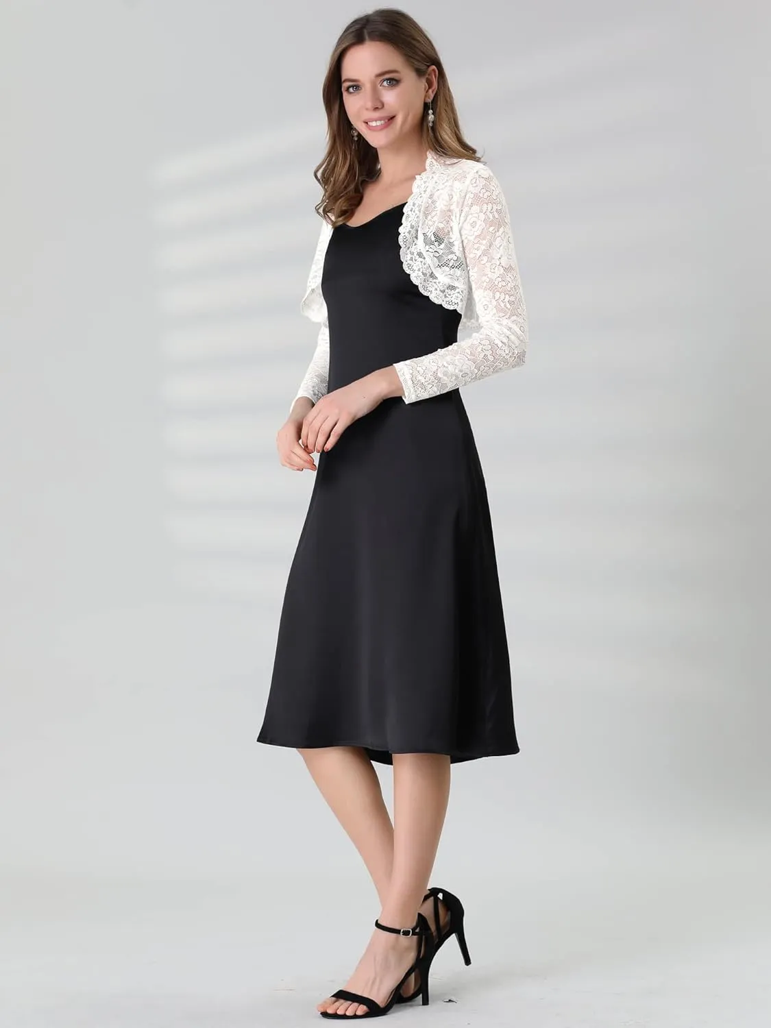 Allegra K Women's Elegant Crop Cardigan Sheer Floral Lace Bolero Shrug Top