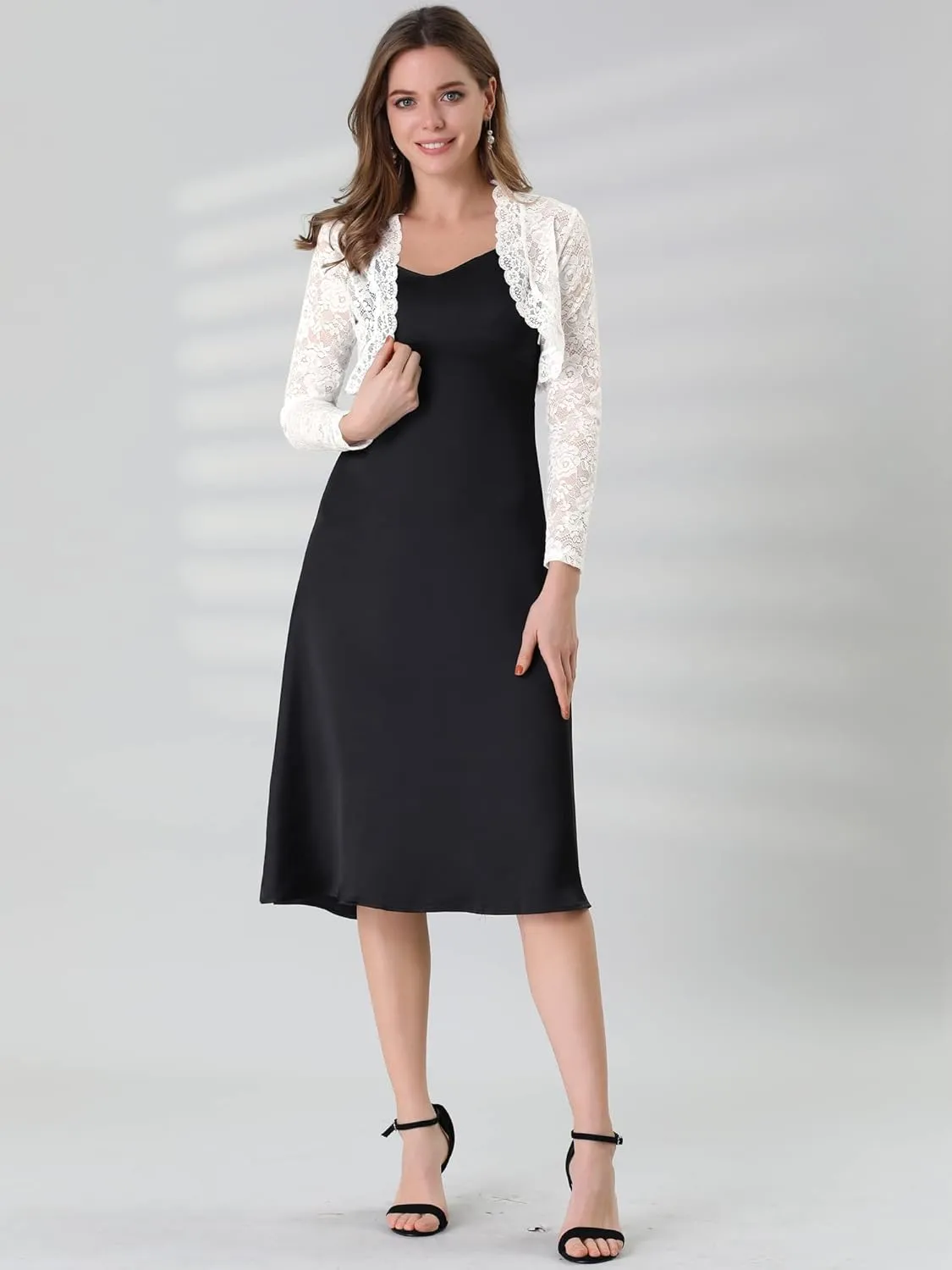 Allegra K Women's Elegant Crop Cardigan Sheer Floral Lace Bolero Shrug Top