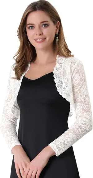 Allegra K Women's Elegant Crop Cardigan Sheer Floral Lace Bolero Shrug Top