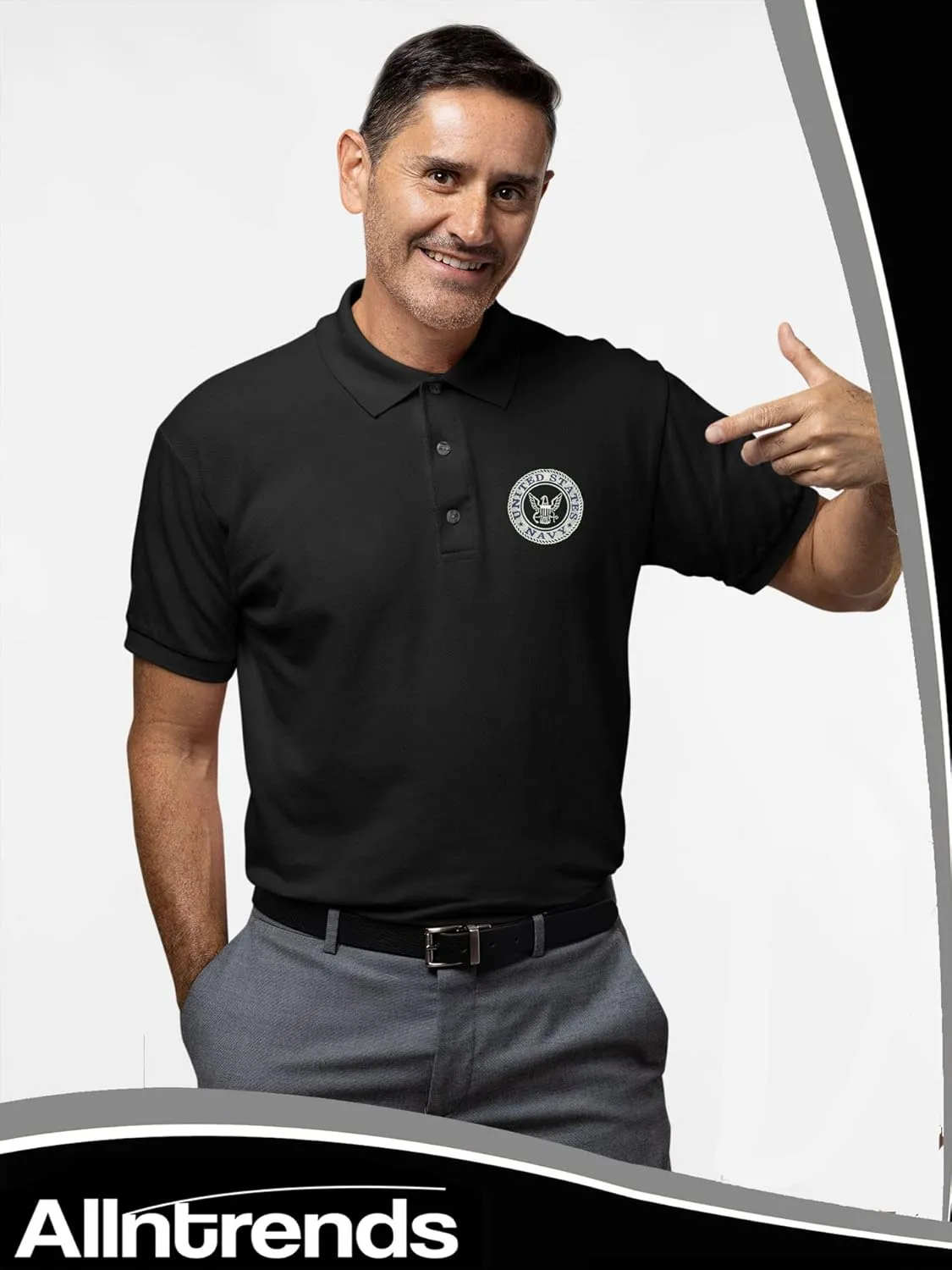 ALLNTRENDS Men's Polo T Shirt US Navy Embroidered Army Top USA American Soldier
