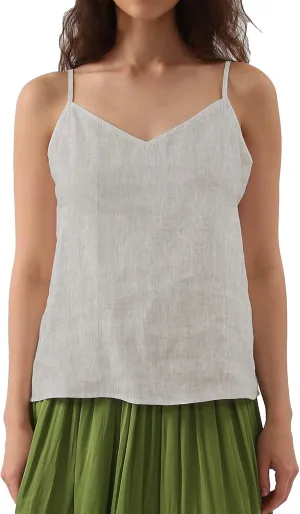 Amazhiyu Women's Linen Camisole Tank Top V-Neck Loose Casual Adjustable Strap Tops