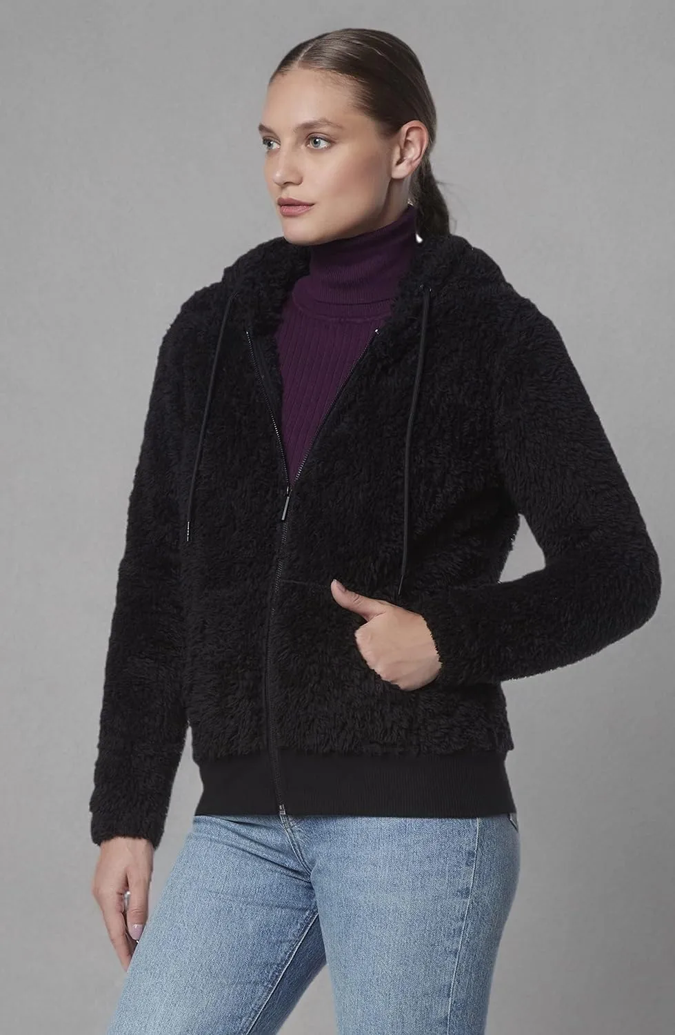 Andrew Marc Women's Teddy Fleece Full Zip Hooded Jacket