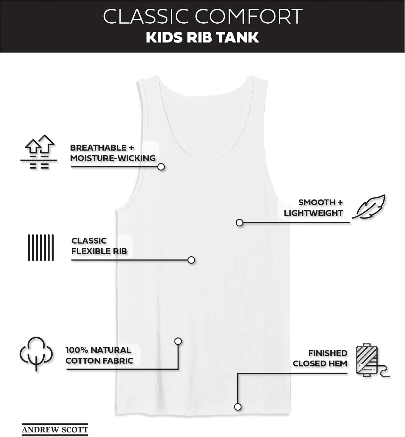 Andrew Scott Basics Boys' 12 Pack Color A-Shirt Sport Tank Top Undershirts