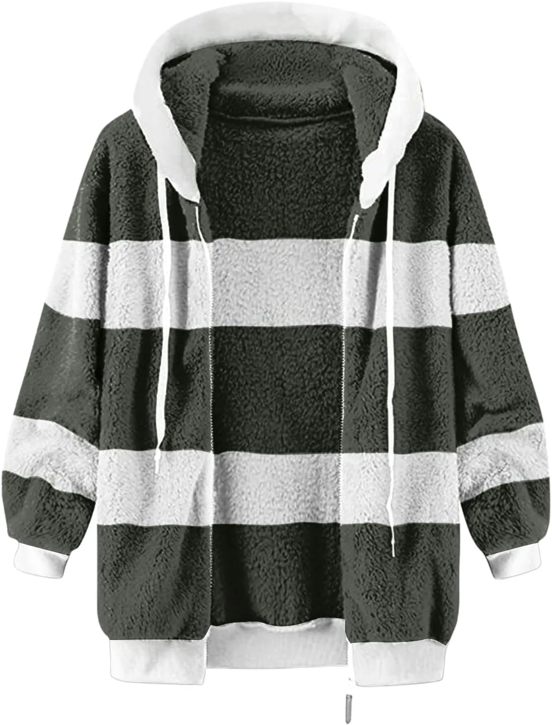 Anjikang Women's Winter Fuzzy Fleece Hooded Jacket Color Block Patchwork Cardigan Coats Fluffy Sherpa Outerwear with Pockets