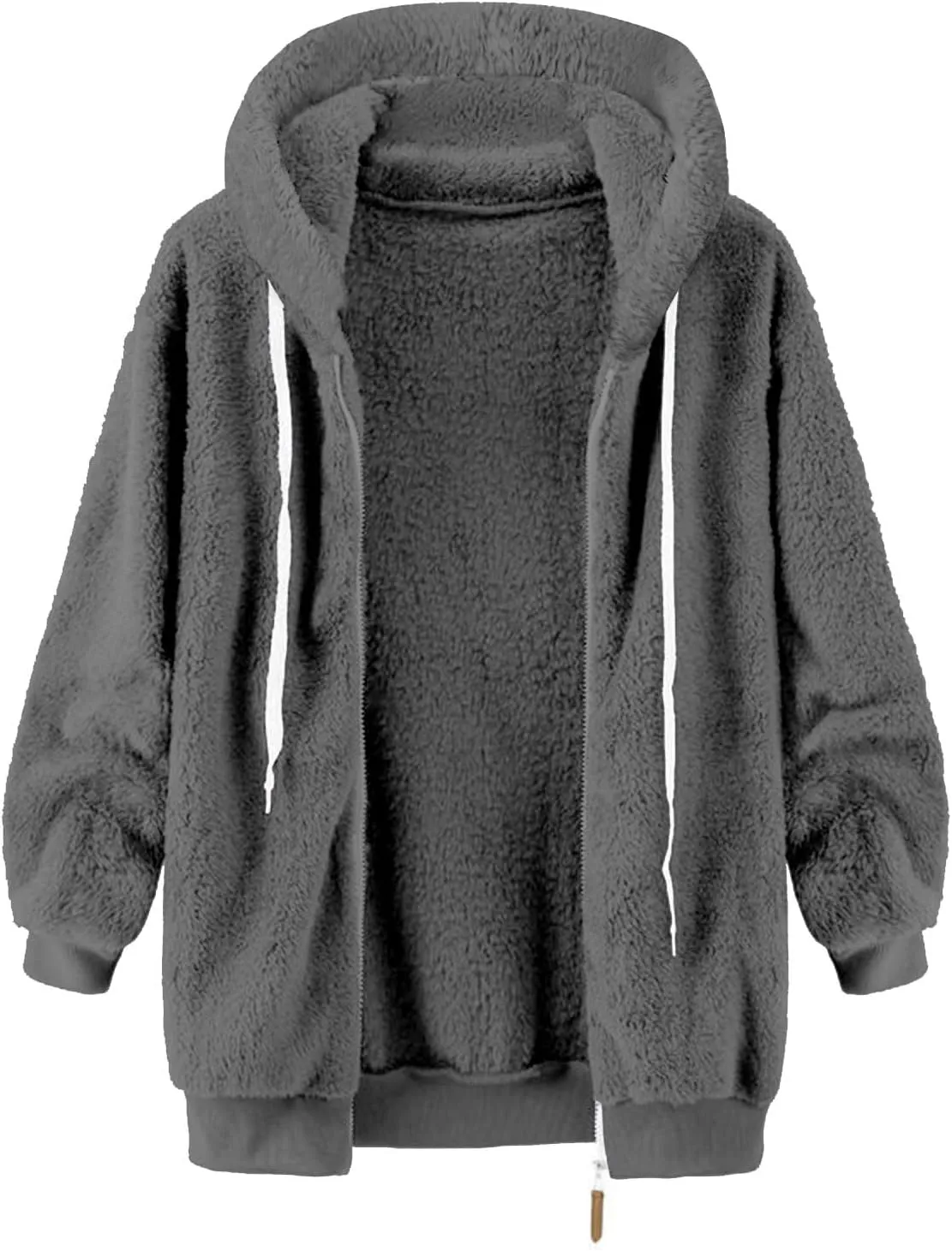 Anjikang Women's Winter Fuzzy Fleece Hooded Jacket Color Block Patchwork Cardigan Coats Fluffy Sherpa Outerwear with Pockets