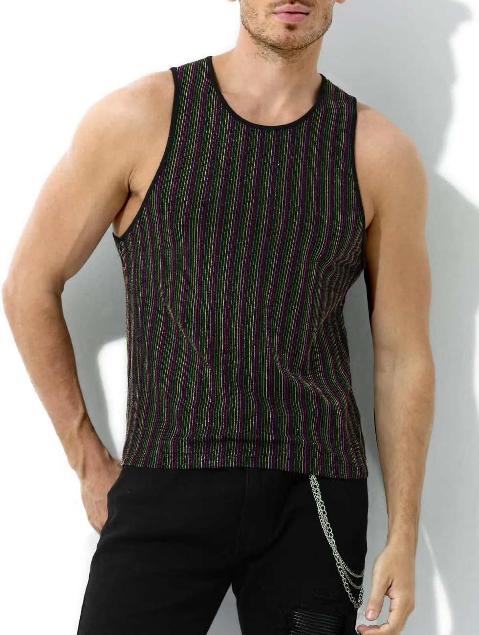 Arjen Kroos Men's Sequin Sleeveless Tank Top Sparkly Rave Metallic T-Shirt