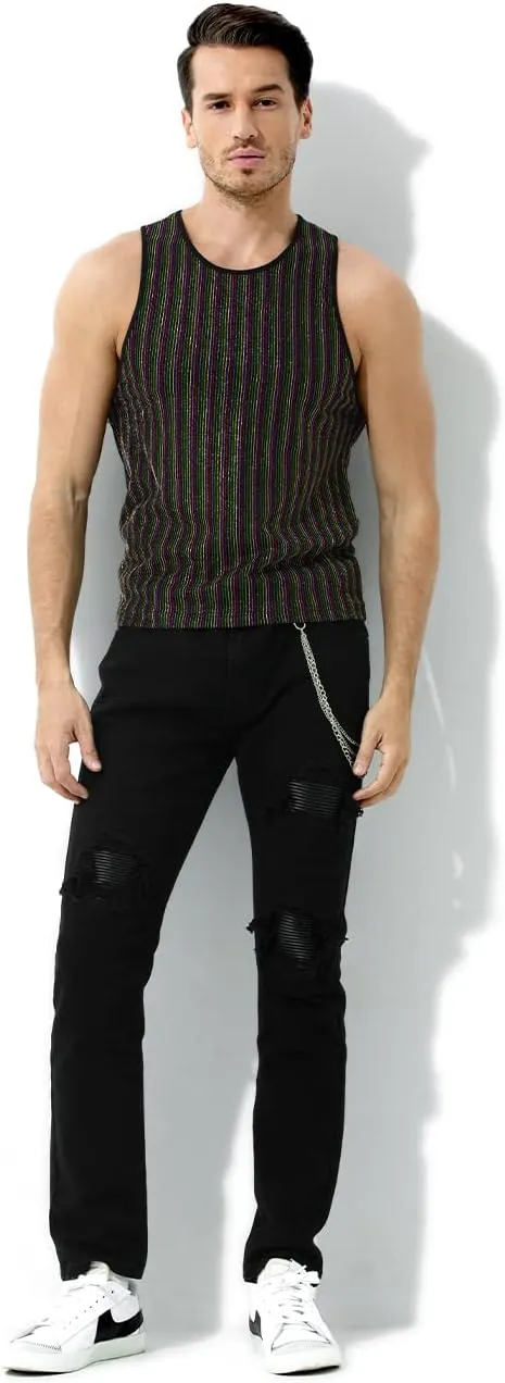 Arjen Kroos Men's Sequin Sleeveless Tank Top Sparkly Rave Metallic T-Shirt