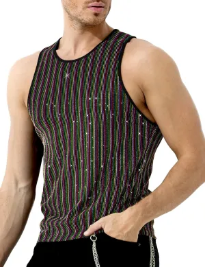 Arjen Kroos Men's Sequin Sleeveless Tank Top Sparkly Rave Metallic T-Shirt