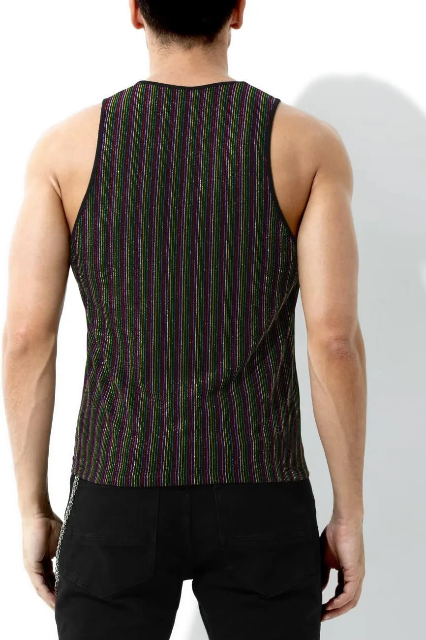 Arjen Kroos Men's Sequin Sleeveless Tank Top Sparkly Rave Metallic T-Shirt
