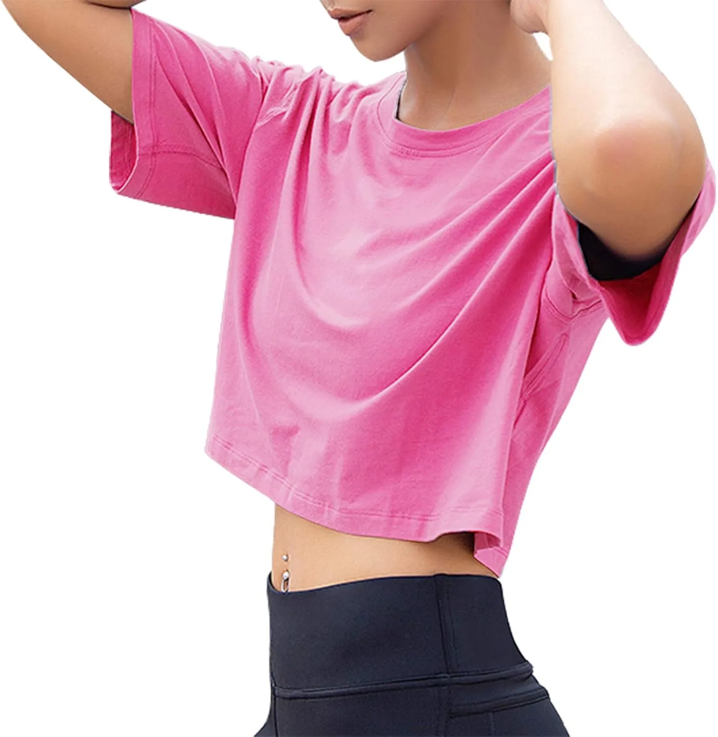 Artfish Women Short Sleeve Crewneck Comfy Loose Crop Top Teen T-Shirt Workout
