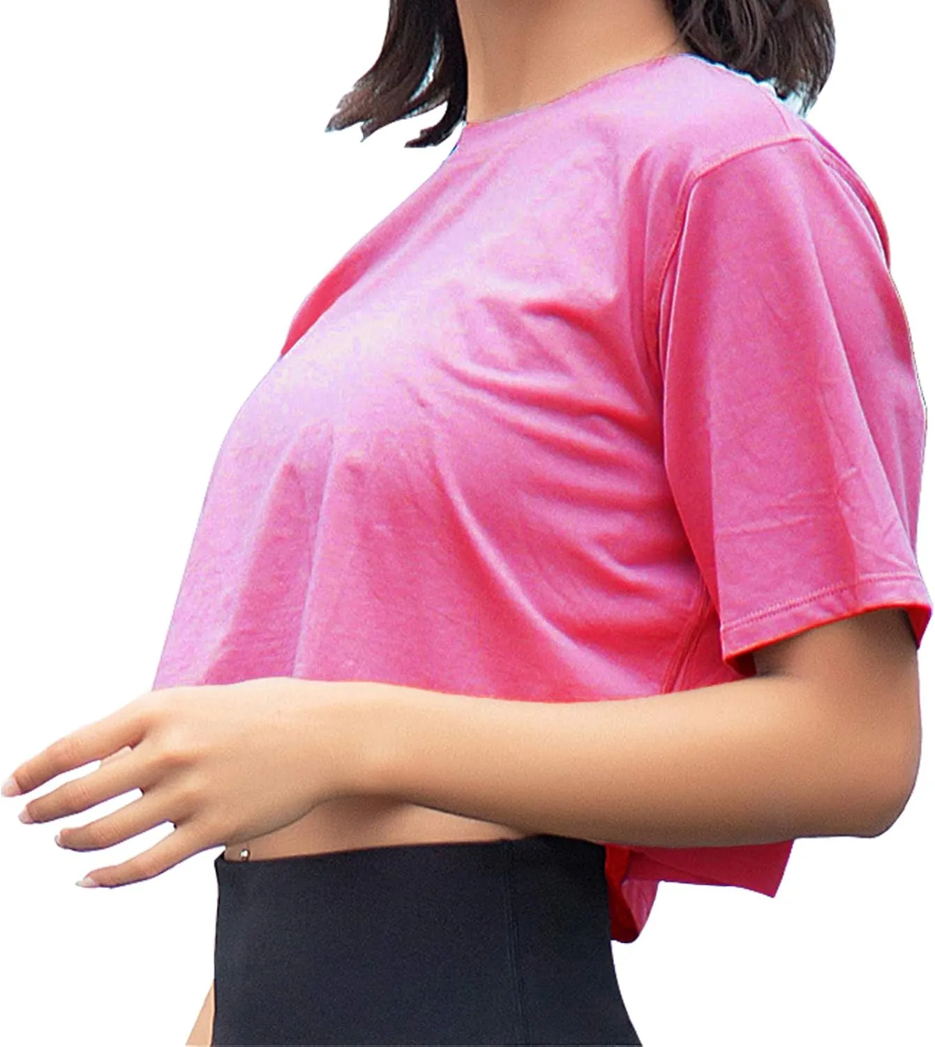 Artfish Women Short Sleeve Crewneck Comfy Loose Crop Top Teen T-Shirt Workout