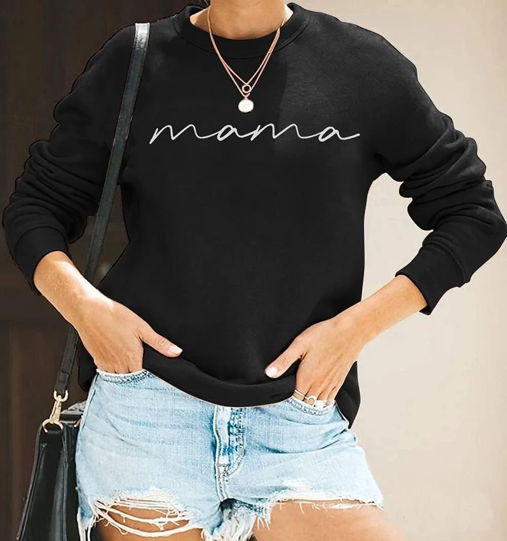 ASTANFY Womens Crewneck Sweatshirt Mama Letter Print Long Sleeve Loose Fashion Pullover Top