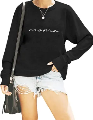 ASTANFY Womens Crewneck Sweatshirt Mama Letter Print Long Sleeve Loose Fashion Pullover Top