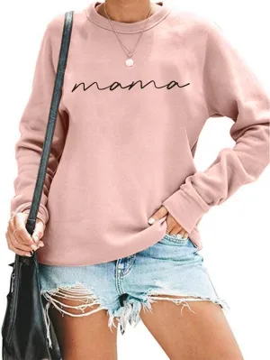 ASTANFY Womens Crewneck Sweatshirt Mama Letter Print Long Sleeve Loose Fashion Pullover Top