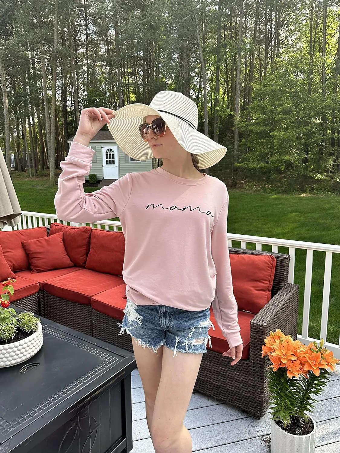 ASTANFY Womens Crewneck Sweatshirt Mama Letter Print Long Sleeve Loose Fashion Pullover Top
