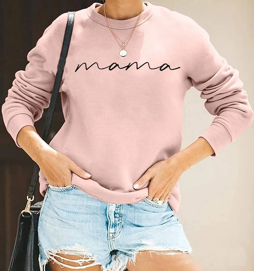 ASTANFY Womens Crewneck Sweatshirt Mama Letter Print Long Sleeve Loose Fashion Pullover Top