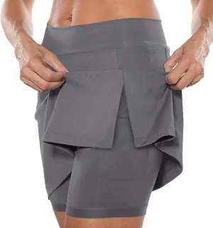 Athletic Skorts for Women Hight Waist Summer Workout Skirts Soft Side Split Tennis Yoga Skinny Shorts with Pockets