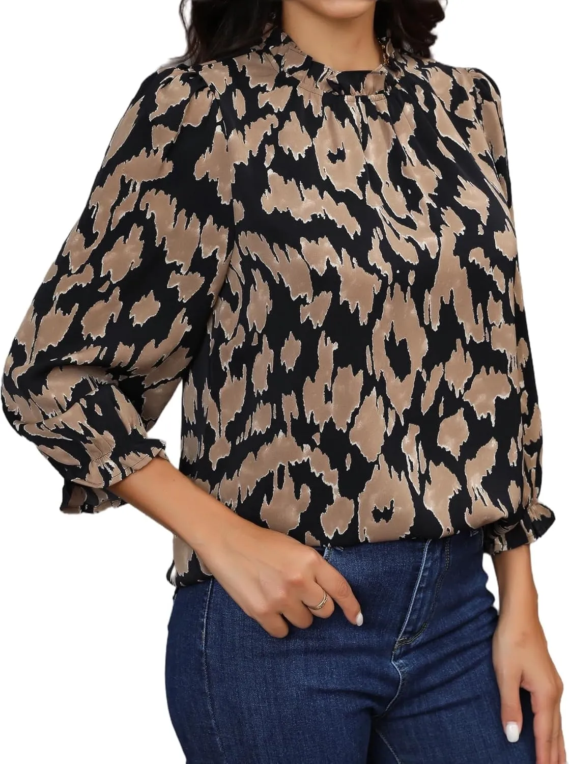 Avanova Women Polka Dot Long Sleeve Blouse Shirts Work Mock Neck Ruffle Top