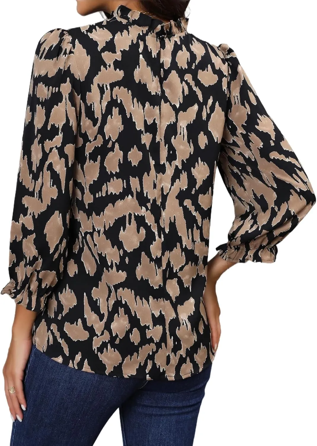 Avanova Women Polka Dot Long Sleeve Blouse Shirts Work Mock Neck Ruffle Top