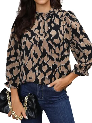 Avanova Women Polka Dot Long Sleeve Blouse Shirts Work Mock Neck Ruffle Top