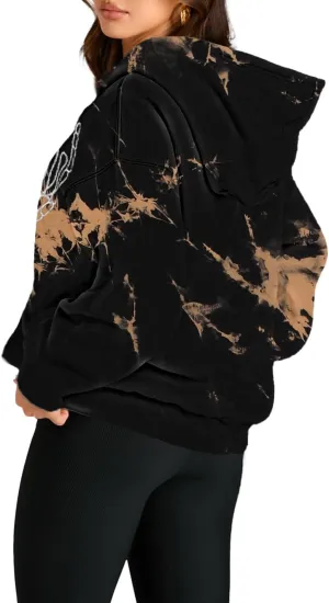 Avanova Women Tie Dye Skull Graphic Hoodie Oversized Long Sleeve Pullover Sweatshirt with Pocket