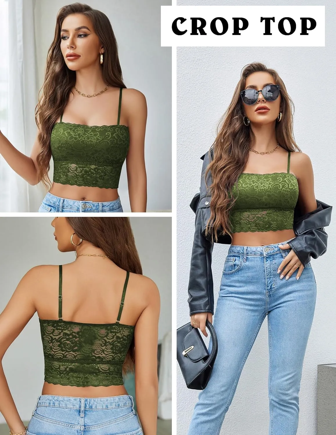 Avidlove Bralettes for Women Lace Spaghetti Strap Tank Top Tube Slim Basic Camisole
