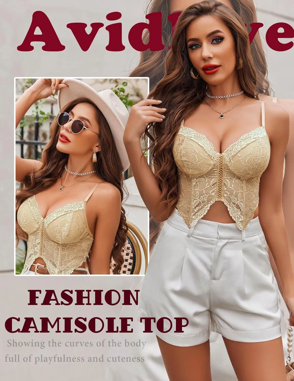 Avidlove Lace Bralettes for Women Y2k Camisole Lingerie Adjustable Strap Crop Top