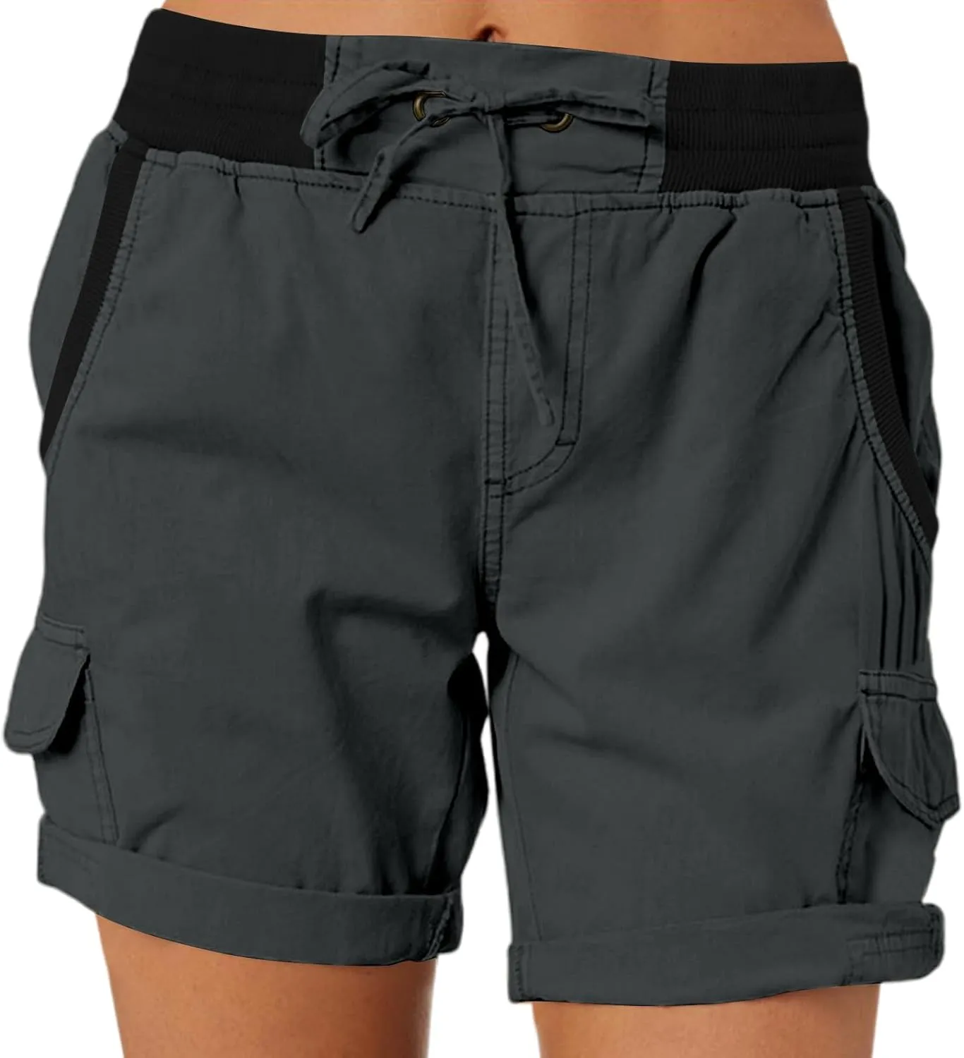 Baggy Cargo Shorts Women Elastic High Waisted Drawstring Summer Twill Hiking Shorts Loose Fit Outdoor Outfits w/Pockets