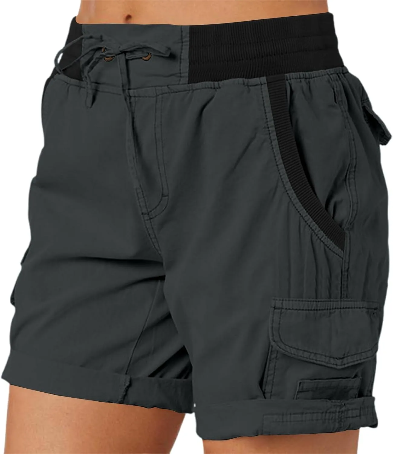 Baggy Cargo Shorts Women Elastic High Waisted Drawstring Summer Twill Hiking Shorts Loose Fit Outdoor Outfits w/Pockets