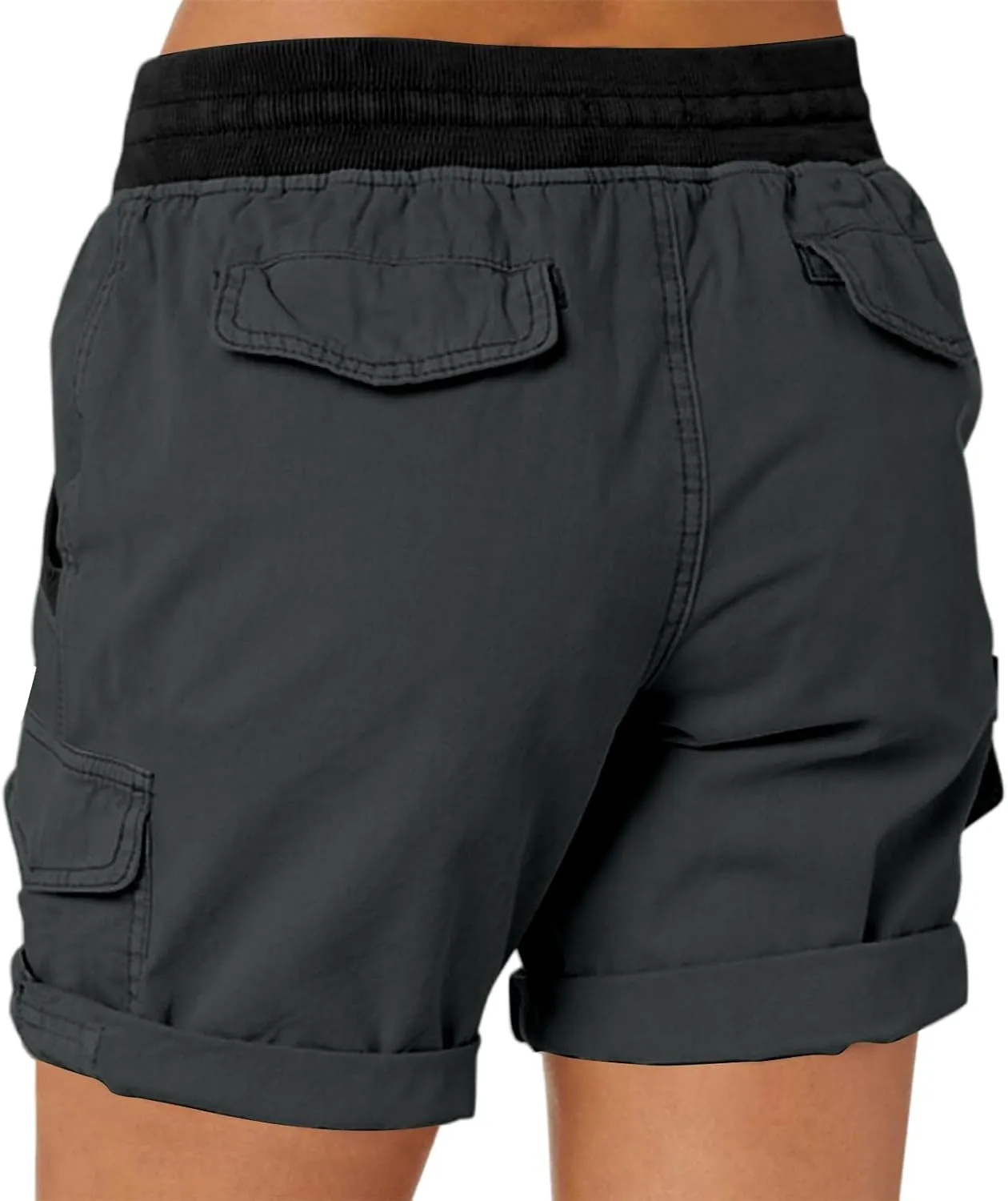 Baggy Cargo Shorts Women Elastic High Waisted Drawstring Summer Twill Hiking Shorts Loose Fit Outdoor Outfits w/Pockets