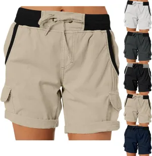 Baggy Cargo Shorts Women Elastic High Waisted Drawstring Summer Twill Hiking Shorts Loose Fit Outdoor Outfits w/Pockets