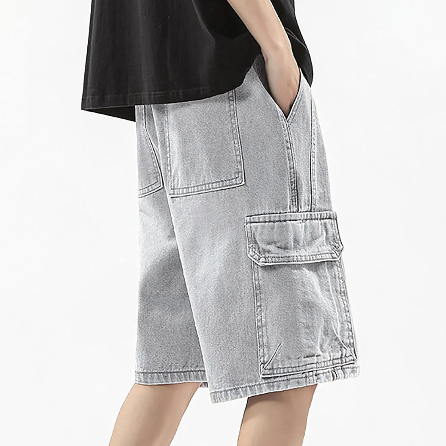 Baggy Jean Shorts for Men Casual Summer Loose Fit Hip Hop Skateboard Denim Shorts 2025 Trendy Streetwear