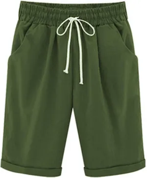 Bermuda Shorts for Women Knee Length Elastic Waist Drawstring Lightweight Shorts Summer Vacation Beach Casual Short