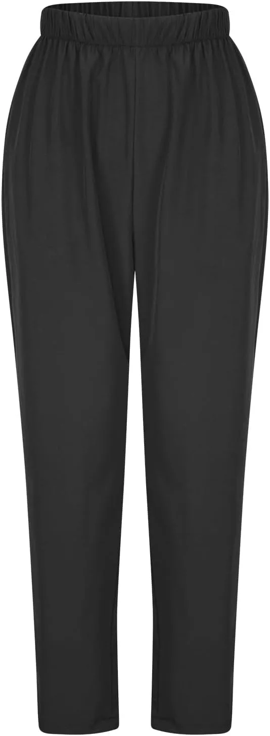 Binmer Women's Straight Leg Long Pants 2024 Summer Dressy Fashion Elastic High Waist Casual Trousers Solid Pull On Work Pants
