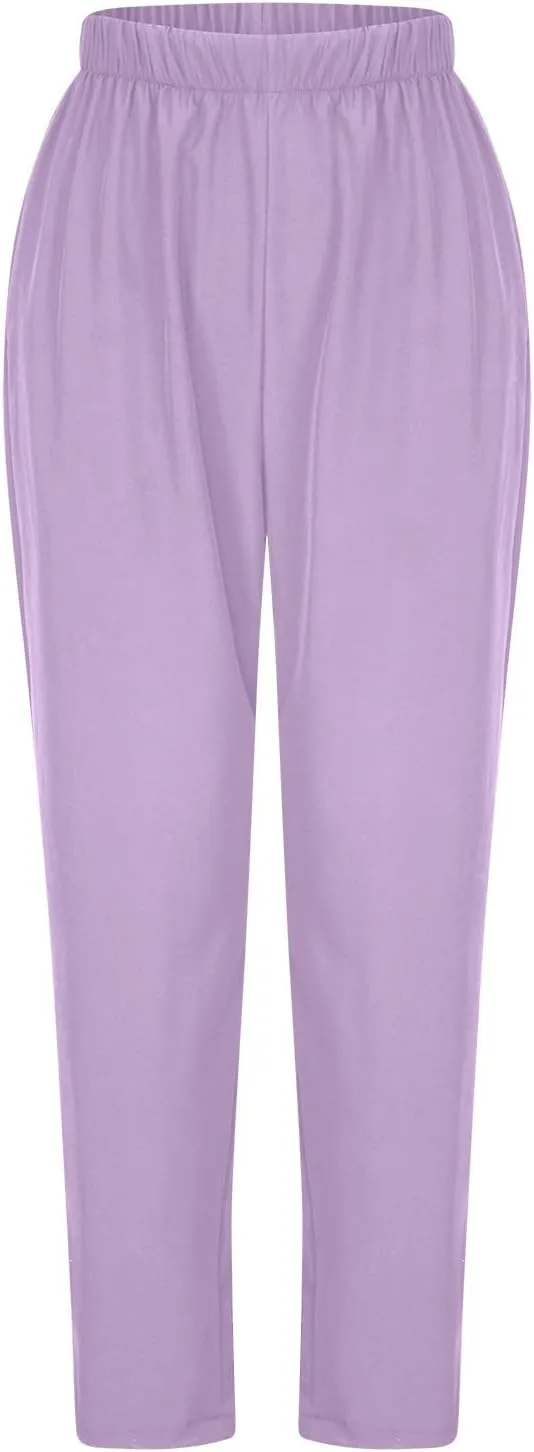 Binmer Women's Straight Leg Long Pants 2024 Summer Dressy Fashion Elastic High Waist Casual Trousers Solid Pull On Work Pants
