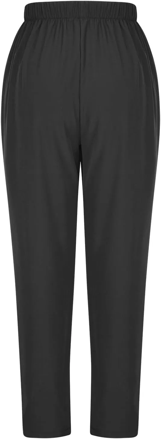 Binmer Women's Straight Leg Long Pants 2024 Summer Dressy Fashion Elastic High Waist Casual Trousers Solid Pull On Work Pants