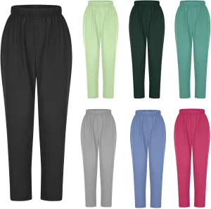 Binmer Women's Straight Leg Long Pants 2024 Summer Dressy Fashion Elastic High Waist Casual Trousers Solid Pull On Work Pants