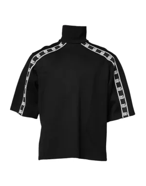 Black Cotton DG Print Turtleneck T-shirt