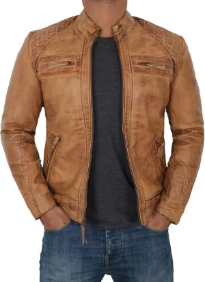 Blingsoul Leather Jacket Men - Quilted Cafe Racer Leather Jackets For Men