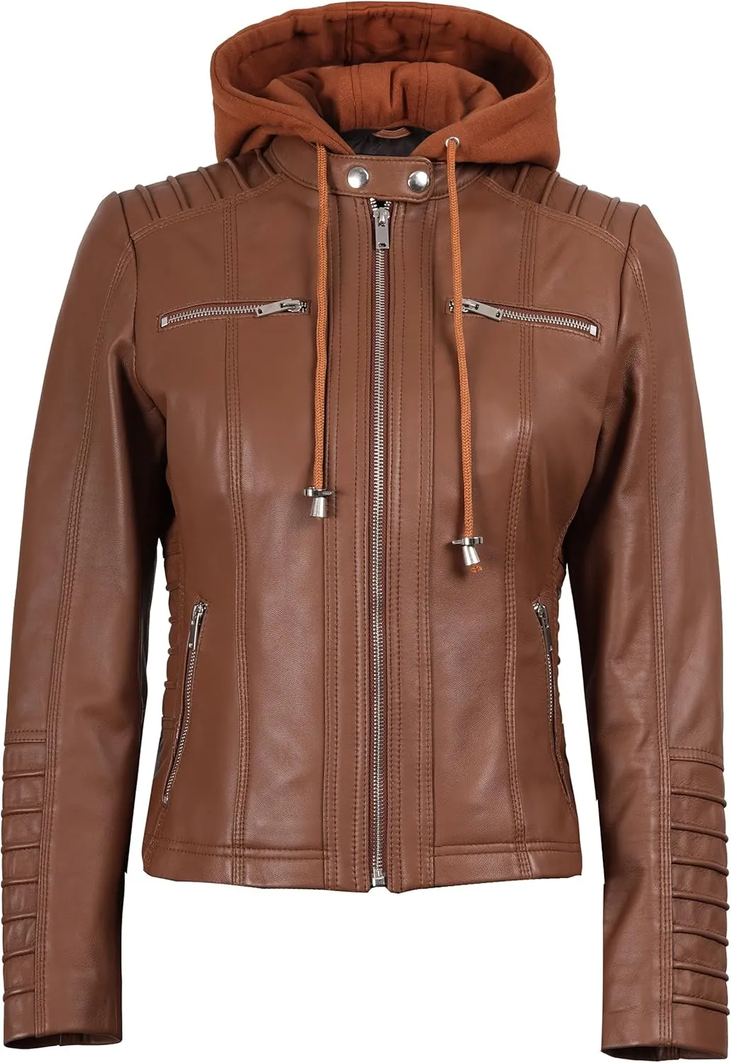Blingsoul Leather Jacket Women - Real Lambskin Womens Leather Jackets with Removable Hood